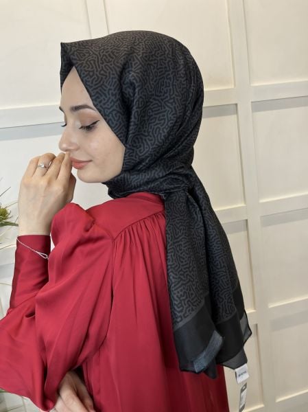 Siyane Scarf Pamuk Soft Şal, Renkli Çizgi Desenli 2024 01015 SİYAH FÜME