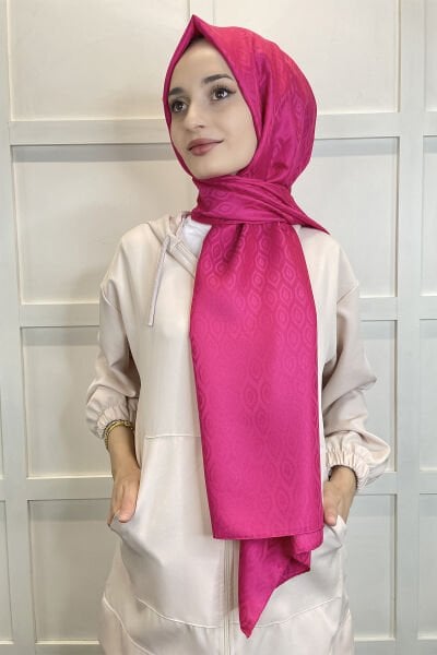 Siyane Scarf Jakarlı Şal - Queen Baklava Desen Kadın Tesettür Jakar Şal 01138  FUŞYA