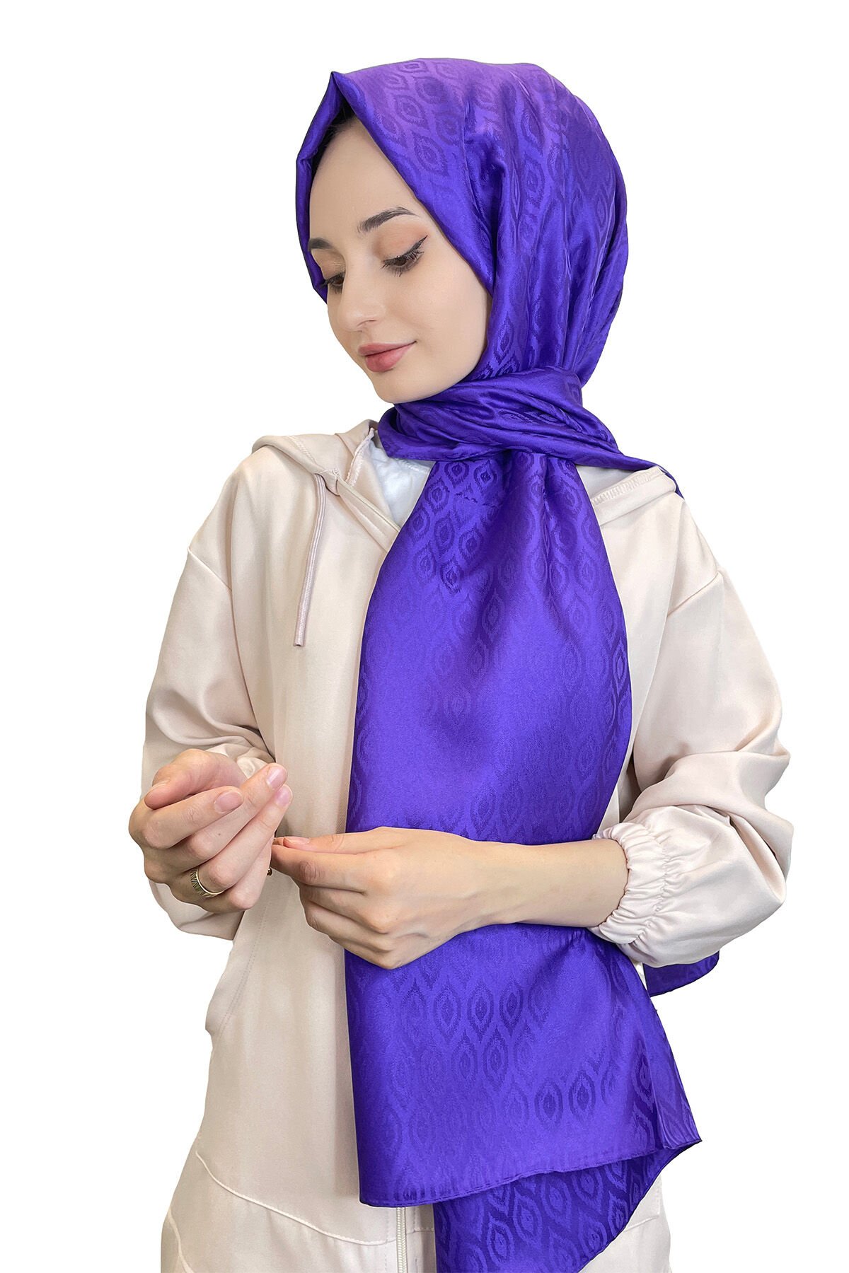 Siyane Scarf Jakarlı Şal - Queen Baklava Desen Kadın Tesettür Jakar Şal 01138 MOR