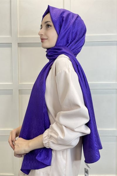 Siyane Scarf Jakarlı Şal - Queen Baklava Desen Kadın Tesettür Jakar Şal 01138  MOR