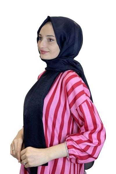 Siyane Scarf Tül Görünümlü Şal - Pırlanta Abiye Düğünlük Şal 00790 KOYU LACİVERT