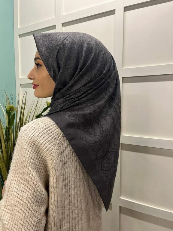 Siyane Scarf Otantik Desenli Pamuklu Eşarp 00705 SİYAH GRİ