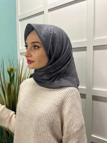 Siyane Scarf Otantik Desenli Pamuklu Eşarp 00705 SİYAH GRİ