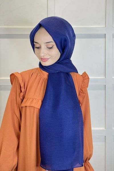 Siyane Scarf Tül Görünümlü Şal - Pırlanta Abiye Düğünlük Şal 00790 KOYU SAKS