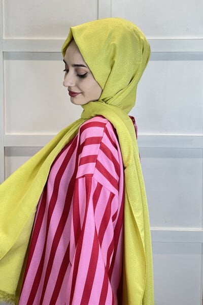 Siyane Scarf Cotton Jacquard Shawl - Patterned - Single Color Jacquard Shawl 001007 OIL GREEN