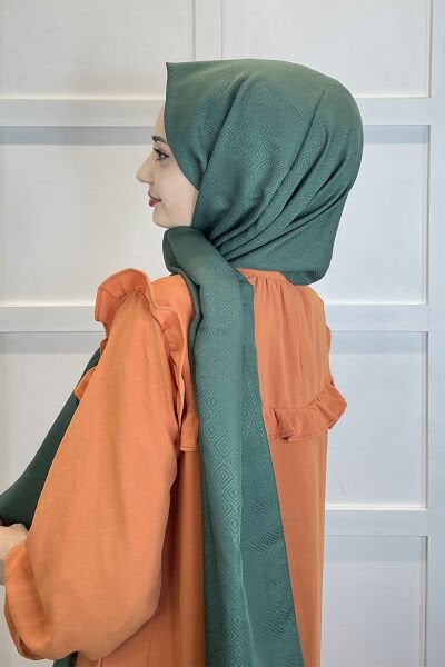 Siyane Scarf Cotton Jacquard Shawl - Patterned - Single Color Jacquard Shawl 001007 EMERALD