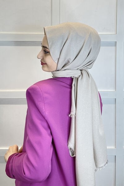 Siyane Scarf Pamuk Jakar Şal  - Desenli - Tek Renk Jakarlı Şal 001007 BEJ