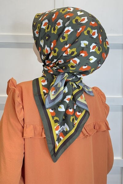 Cardion Gold Digital Print Twill Scarf - Carnation Pattern 01109 KHAKI