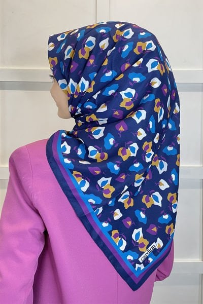 Cardion Gold Digital Print Twill Scarf - Carnation Pattern 01109 DARK BLUE