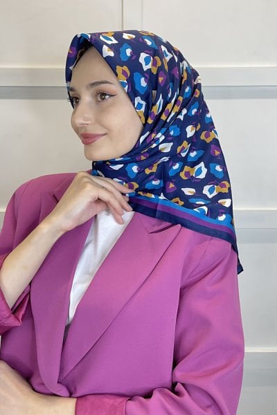 Cardion Gold Digital Print Twill Scarf - Carnation Pattern 01109 DARK BLUE