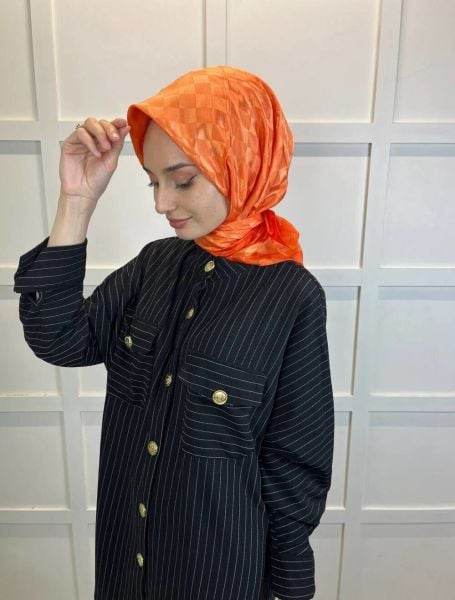 Indian Silk Checkerboard Patterned Monogram Scarf 00677 ORANGE