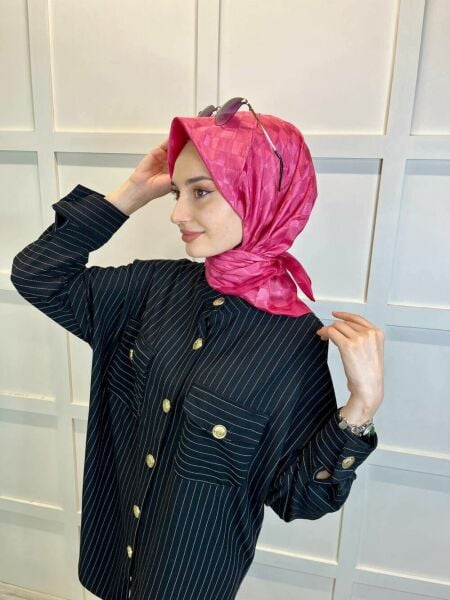Indian Silk Checkerboard Patterned Monogram Scarf 00677 Fuchsia