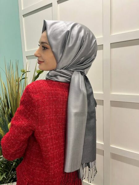 İpekevi Çift Taraflı İpek Şal - Classic Tek Renk Çift Taraflı Şal 00927 GÜMÜŞ