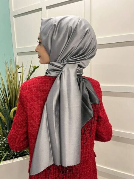 İpekevi Çift Taraflı İpek Şal - Classic Tek Renk Çift Taraflı Şal 00927 GÜMÜŞ