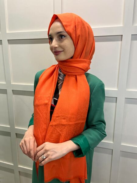 İpekevi Blend Şal - Dört Mevsim Monogram Desenli Tek Renk İpek Karışımlı Şal 4391 TURUNCU