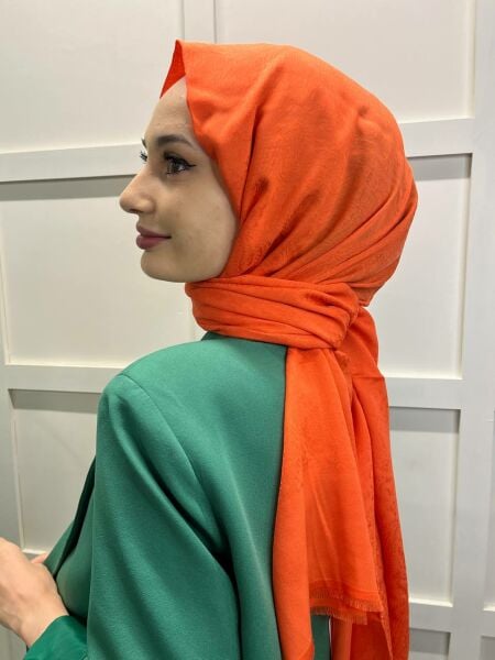 İpekevi Blend Şal - Dört Mevsim Monogram Desenli Tek Renk İpek Karışımlı Şal 4391 TURUNCU
