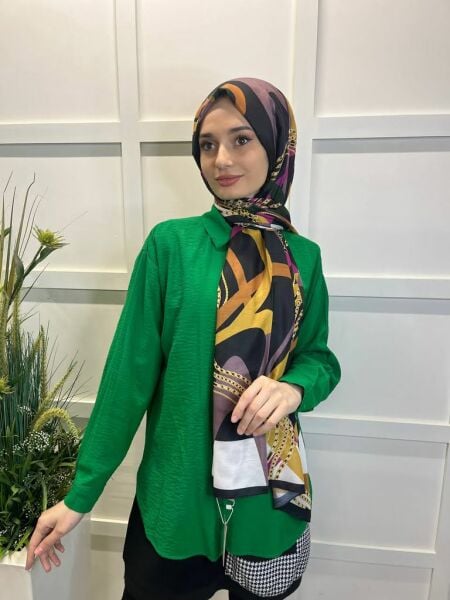 Quare Chain Pattern Cotton Soft Shawl 00766 BLACK WHITE