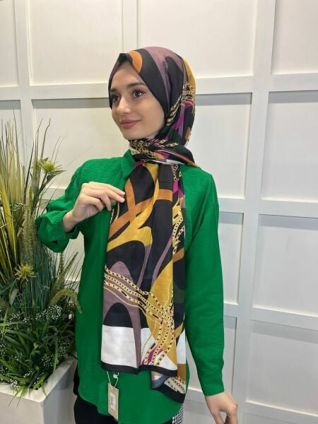 Quare Chain Pattern Cotton Soft Shawl 00766 BLACK WHITE