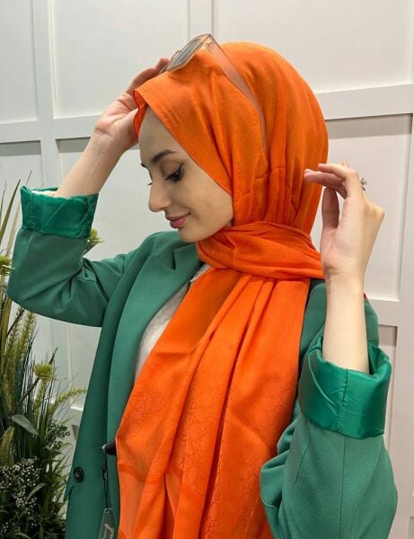 İpekevi Blend Four Seasons Mini Seljuk Single Color Silk Modal Monogram Shawl 4393 ORANGE