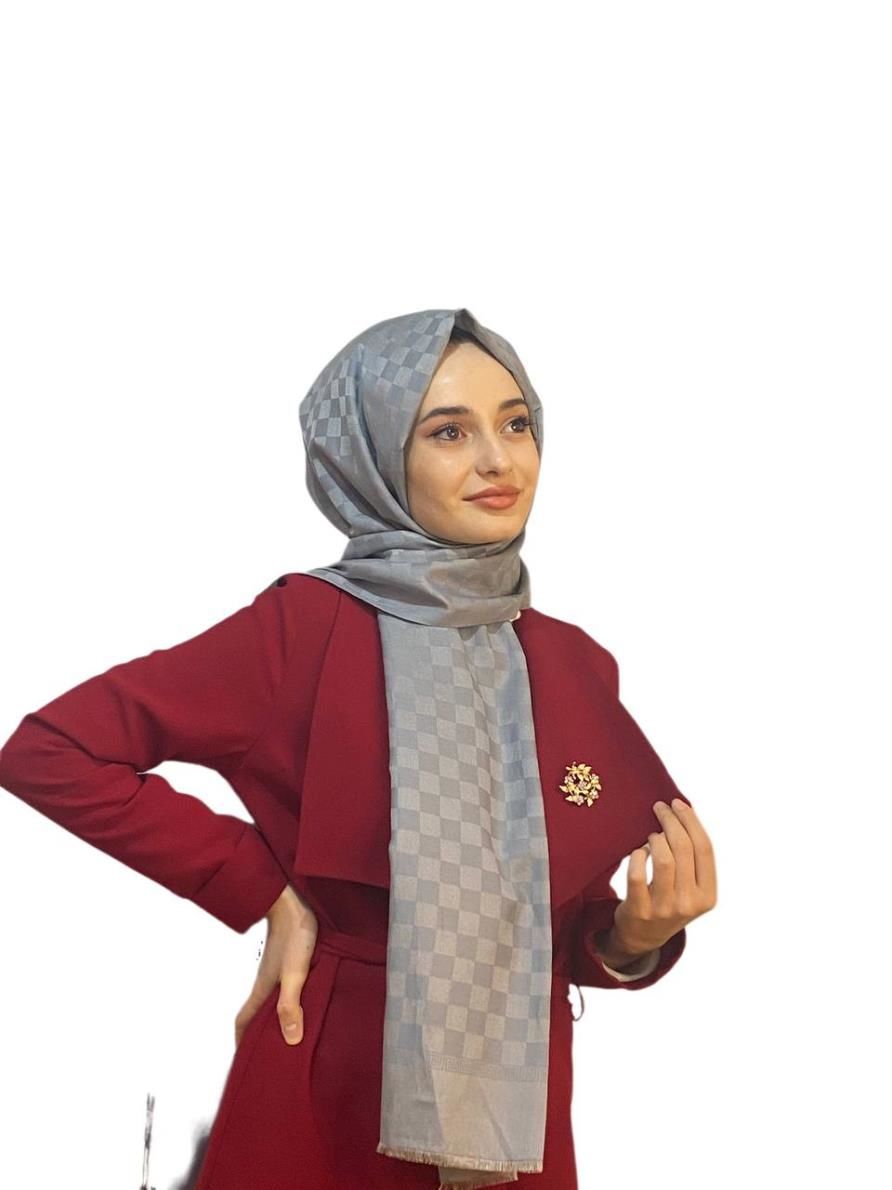 İpekevi Blend Şal - İpek Pamuk Karışımlı Tek Renk Dama Desenli Şal 6683 KOYU GRİ