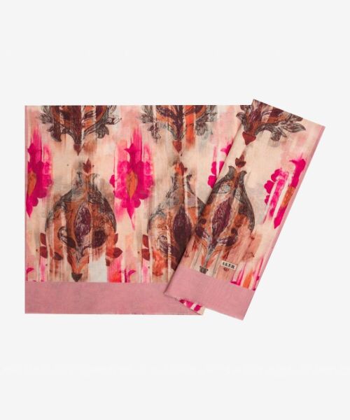 Aker Summer Coolness Floral Patterned Silk Cotton (Cotton) Scarf Shawl 7746777 PINK