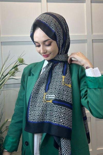 Siyane Scarf Pamuk Soft Şal, Renkli Geometrik Desenli, Kırışmaya Dayanıklı 00972 SAKS