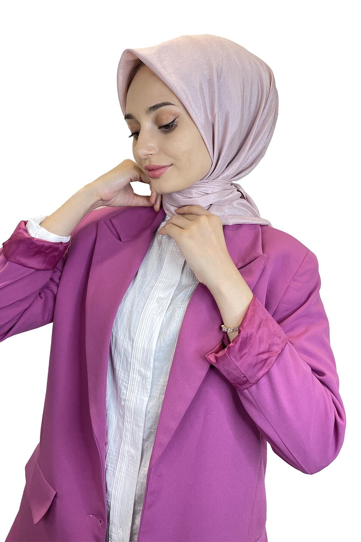 Kroren by Armanda Vual Eşarp - İpeksi Parlak Eşarp KR7558 SİSLİ PUDRA