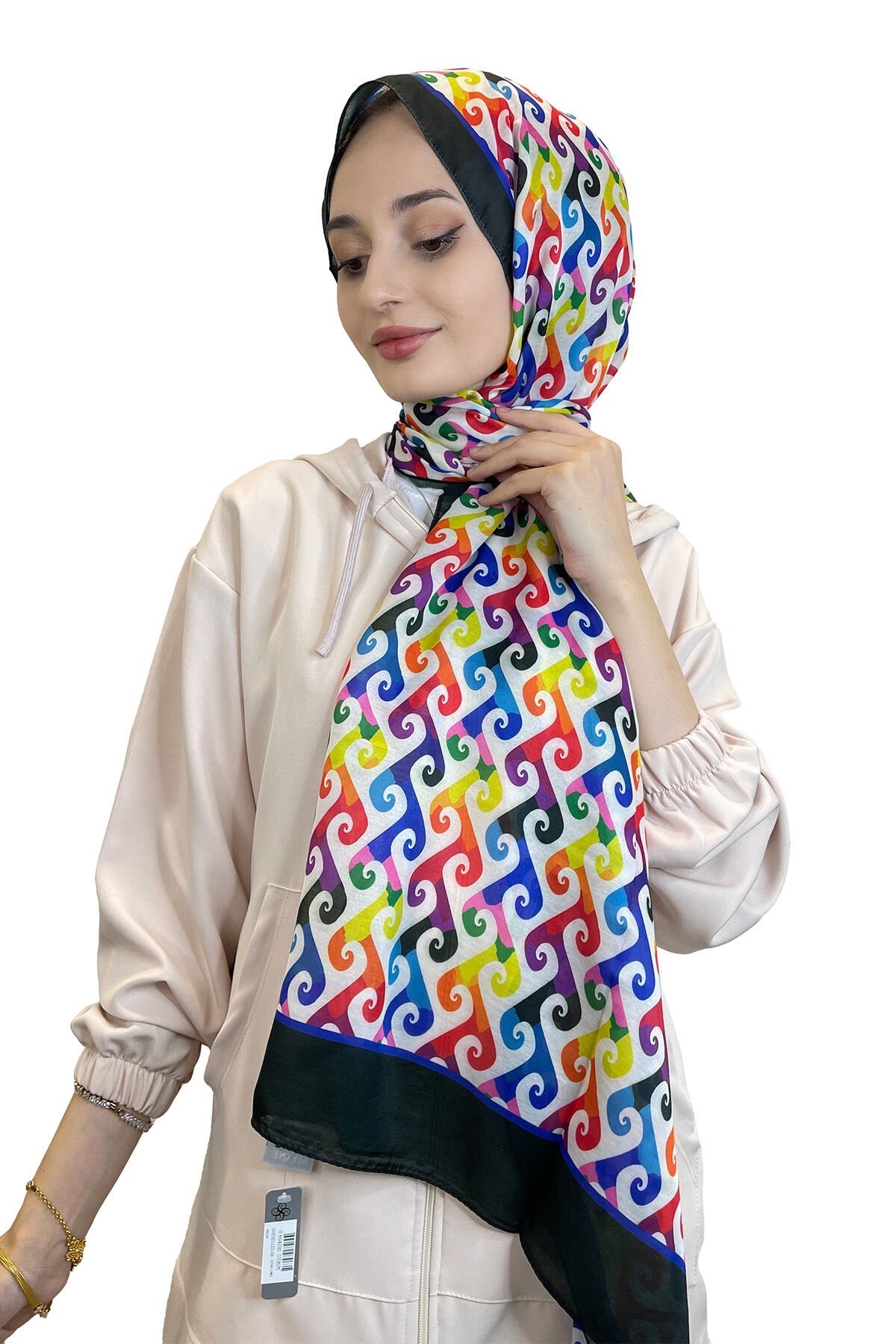 Siyane Scarf Pamuk Soft Şal - Kadın Tesettür Desenli Şal 01123 SİYAH SAKS