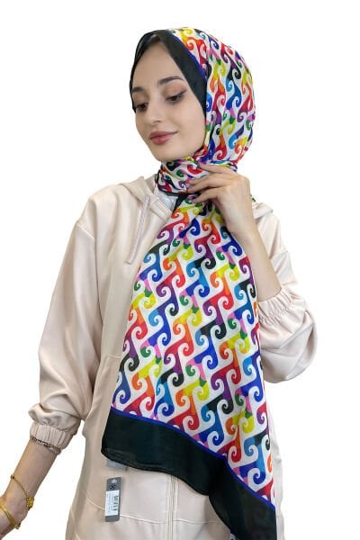 Siyane Scarf Pamuk Soft Şal - Kadın Tesettür Desenli Şal 01123 SİYAH SAKS