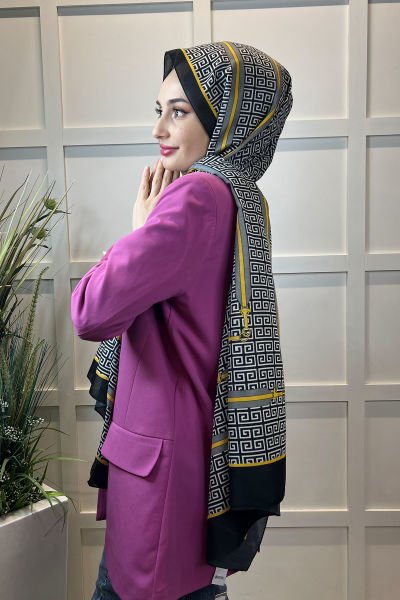 Siyane Scarf Cotton Soft Shawl, Colorful Geometric Pattern, Wrinkle Resistant 00972 YELLOW