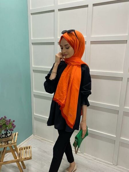 İpekevi Blend Şal - Dört Mevsim Seljuk Desenli Tek Renk İpek Modal Monogram Şal 4356 TURUNCU