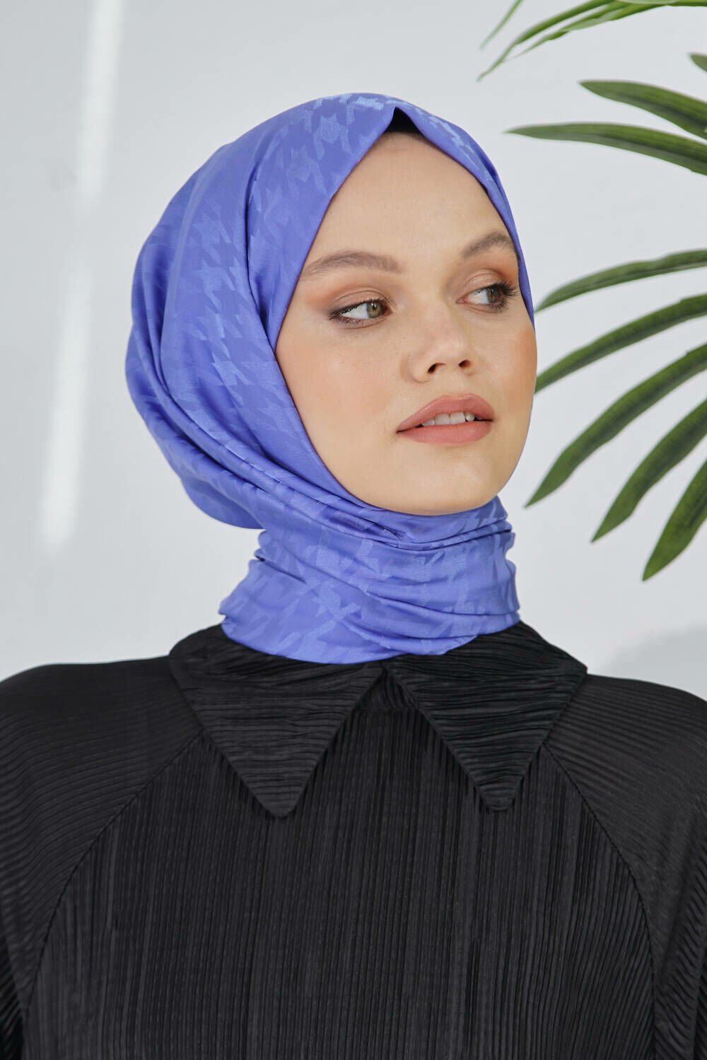 Loryan Scarf Floş Jakar Kazayağı Desen Şal 00952 İNDİGO