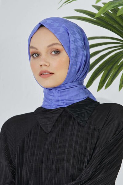 Loryan Scarf Floş Jakar Kazayağı Desen Şal 00952 İNDİGO