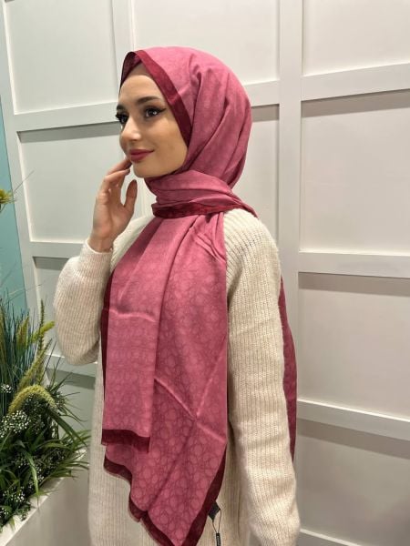 İpekevi Silk Blended 4 Season Monogram Seljuk Shawl 04356 DRIED ROSE