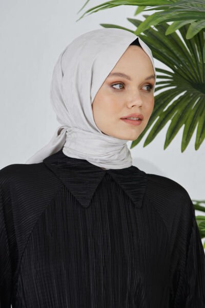 Loryan Scarf Floş Jakar Kazayağı Desen Şal 00952 GÜMÜŞ GRİ