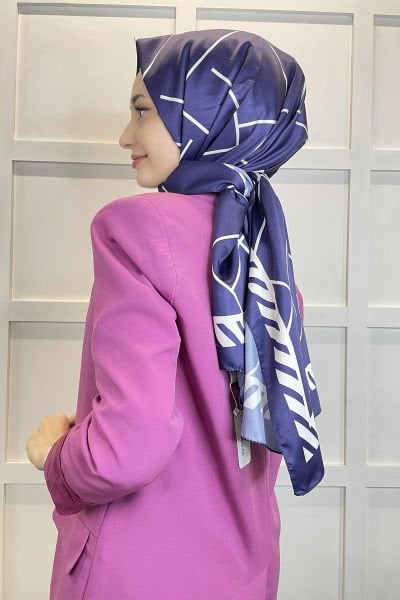 Shecarf Quare Stripe Pattern Silky Shawl 01117 DARK PURPLE