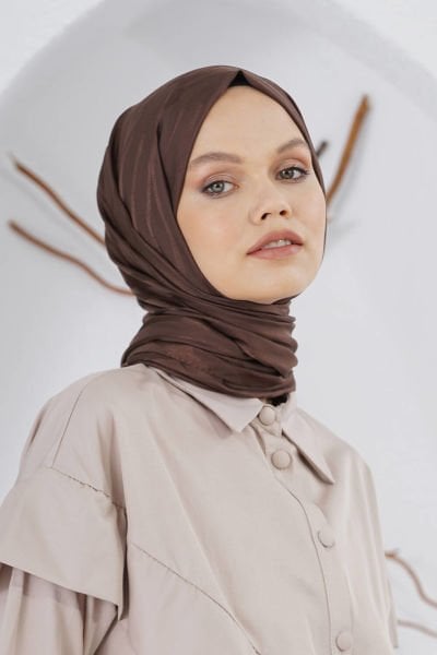 Loryan Scarf Flush Jacquard Tree Bark Pattern Shawl 00953 BITTER BROWN