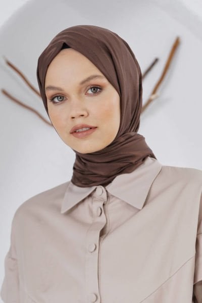 Loryan Scarf Flush Jacquard Tree Bark Pattern Shawl 00953 BITTER BROWN