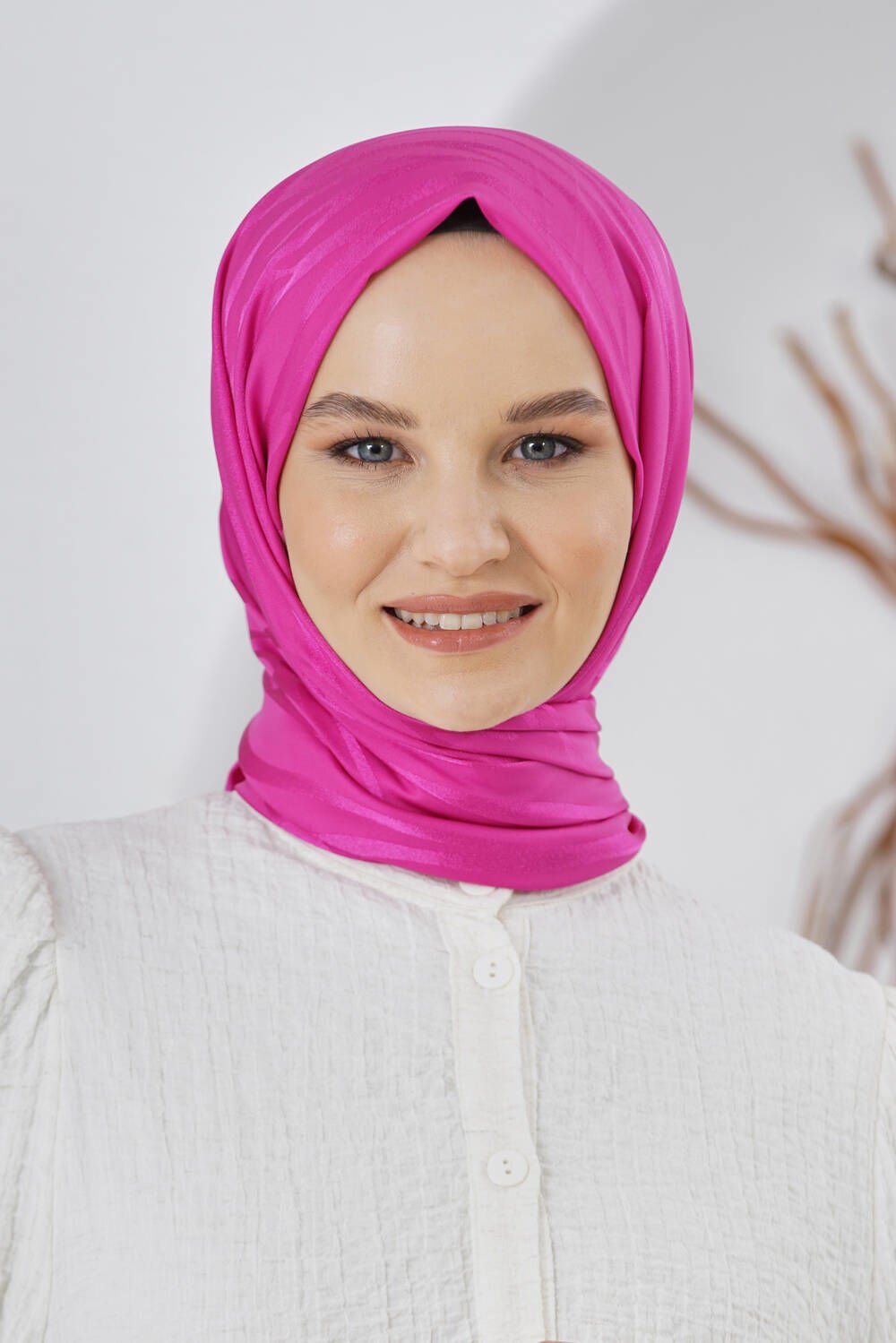 Loryan Scarf Floş Jakar Ağaç Kabuğu Desen Şal 00953 FUŞYA