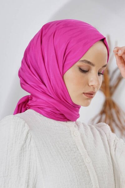 Loryan Scarf Flush Jacquard Tree Bark Pattern Shawl 00953 FUCHIA