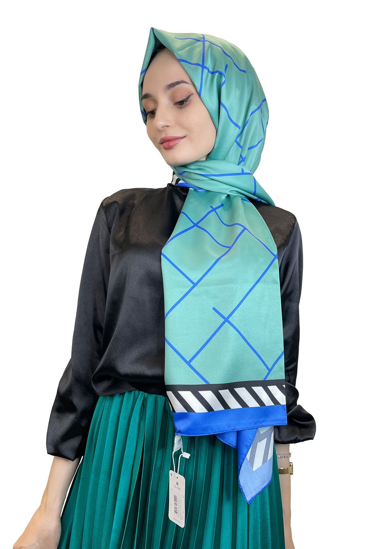 Shecarf Quare Stripe Pattern Silky Shawl 01117 BLUE