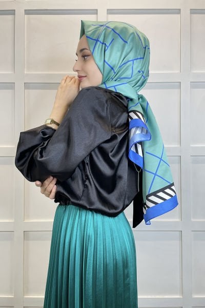 Shecarf Quare Stripe Pattern Silky Shawl 01117 BLUE