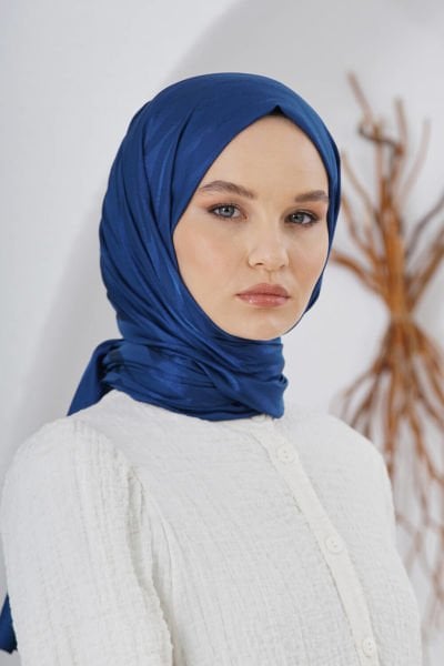 Loryan Scarf Flush Jacquard Tree Bark Pattern Shawl 00953 DARK BLUE