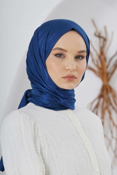 Loryan Scarf Flush Jacquard Tree Bark Pattern Shawl 00953 DARK BLUE