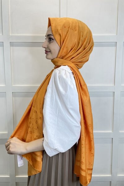 Shecarf Jacquard Shawl - Ebruli Floral Patterned Women's Hijab Shawl 011119 ORANGE