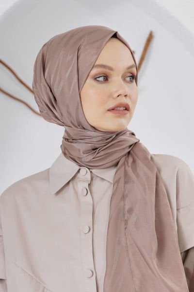 Loryan Scarf Flush Jacquard Tree Bark Pattern Shawl 00953 MINK