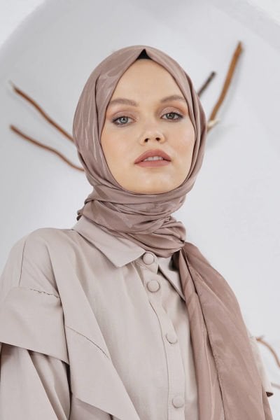 Loryan Scarf Flush Jacquard Tree Bark Pattern Shawl 00953 MINK
