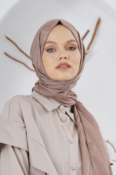 Loryan Scarf Flush Jacquard Tree Bark Pattern Shawl 00953 MINK