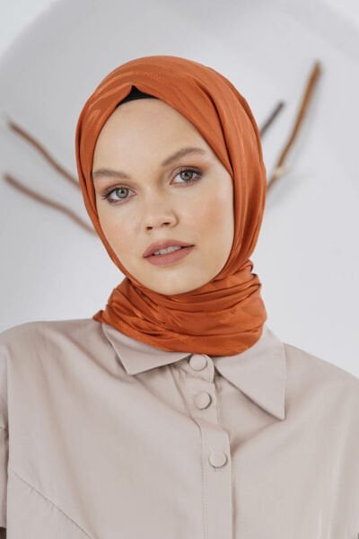 Loryan Scarf Floş Jakar Ağaç Kabuğu Desen Şal 00953 KİREMİT