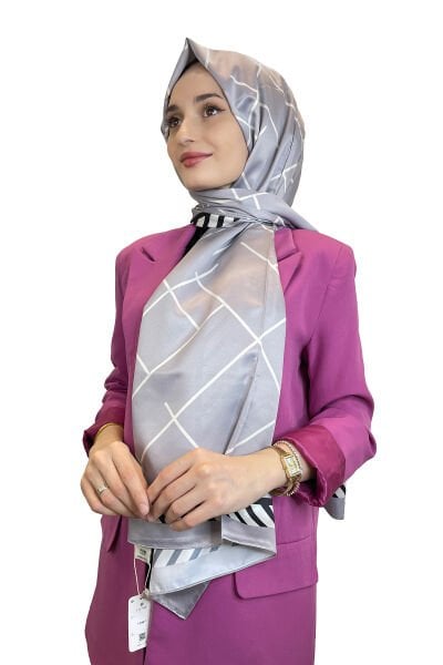 Shecarf Quare Stripe Pattern Silky Shawl 01117 SILVER